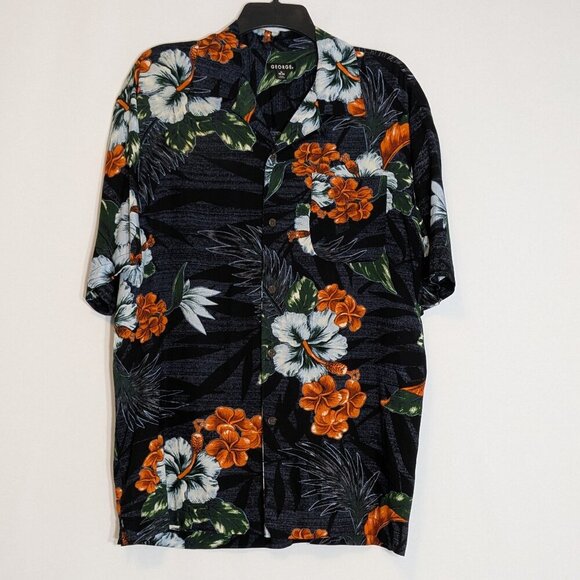 GEORGE Black/Blue/Orange Short Sleeve Floral Tropical Button Shirt; Size M - Picture 1 of 5